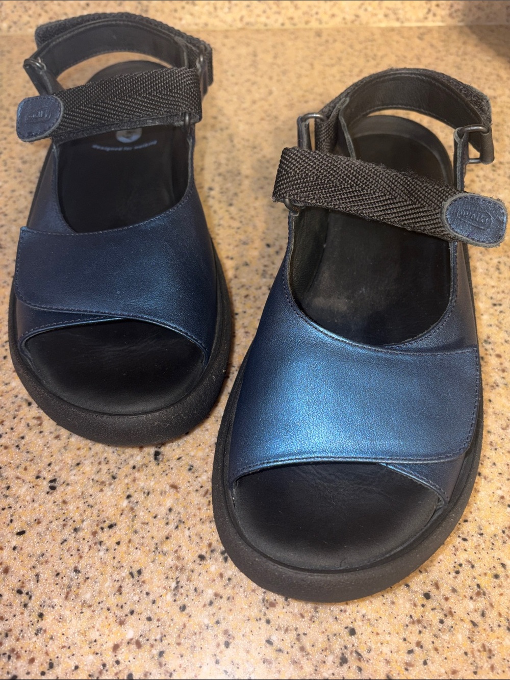 Wolky Jewel Women’s Metallic Navy Blue Open-Toe Sandals with Hook-and-Loop Strap